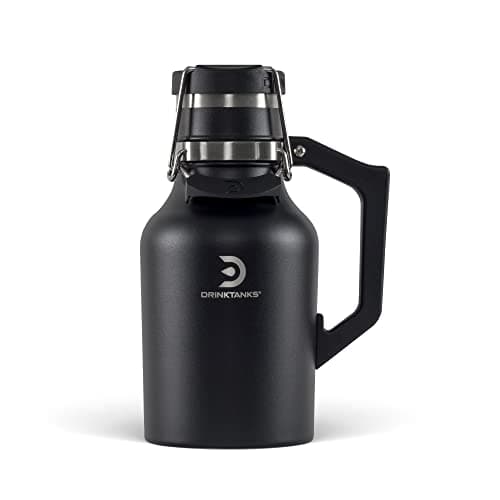 DrinkTanks Craft Growler – 32 oz Vacuum Insulated Stainless Steel Leakproof Beer Growler with Handle, Thermal Tumbler for Coffee, Kombucha, Soda, Wine, Carbonated Drinks – BPA-Free, Obsidian