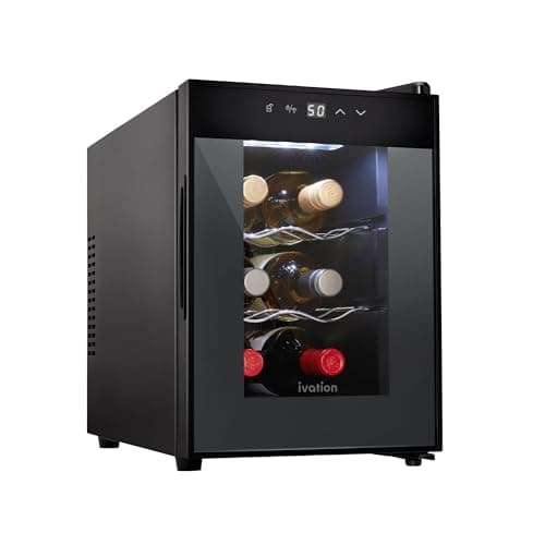 Ivation Premium 6 Bottle Horizontal Thermoelectric Wine Cooler/Chiller Counter Top Red & White Wine Cellar w/Digital Temperature, Freestanding Refrigerator Quiet Operation Fridge