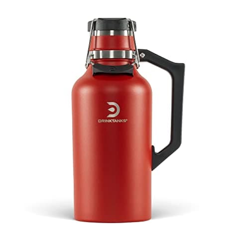 DrinkTanks Craft Growler – 64 oz Vacuum Insulated Stainless Steel Beer Growler with Handle, Leakproof Thermal Beverage Tumbler for Beer, Wine, Coffee, Soda, Kombucha – Reusable & BPA-Free – Crimson