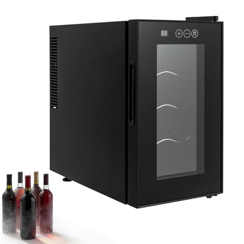 YDOOLNG Black Wine Cooler, 23L 8 Bottle Compressor Wine Cooler Refrigerator Large Freestanding Wine Cellar with 5 Shelves&3 Racks For Red White Champagne or Sparkling Wine LED Display (JC-23AW)