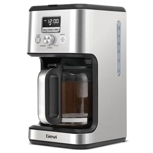 Gevi 14-Cup Programmable Coffee Maker, Drip Coffee Machine with Normal & Strong Brew for Home and Office, Glass Carafe, 2-Hour Keep Warm, Pause & Serve, Auto Shut Off, Silver