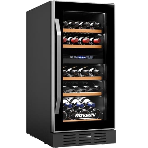 ROVSUN 26 Bottle Wine Fridge, Dual Zone Wine & Beverage Refrigerator w/Independent Temp & LED Control Panel, Built-in/Freestanding/Under Counter Wine Cooler Chiller for Red White Wine/Champagne/Beer