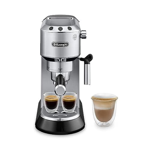De’Longhi Dedica Espresso Machine with Manual Milk Frother, 15-Bar Pump & Adjustable Tray - Home Barista Coffee Maker for Espresso, Latte, Cappuccino & Iced Coffee - Italian Stainless Steel Design