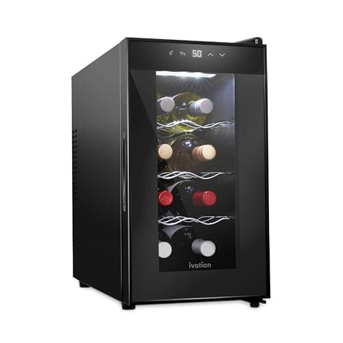 Ivation 8 Bottle Red And White Wine Thermoelectric Wine Cooler/Chiller Counter Top Wine Cellar with Digital Temperature Display, Freestanding Refrigerator Smoked Glass Door Quiet Operation Fridge
