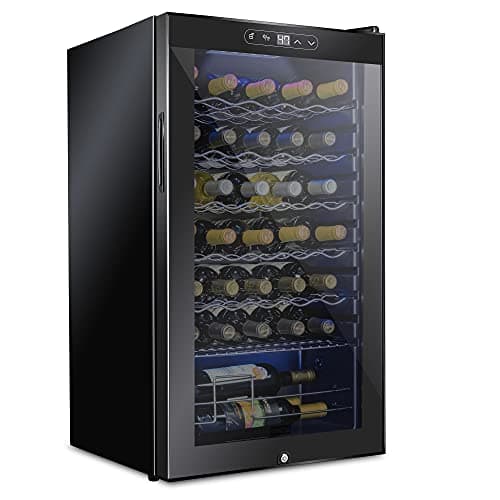Schmecke 34 Bottle Compressor Wine Cooler Refrigerator w/Lock | Large Freestanding Wine Cellar | 41f-64f Digital Temperature Control Wine Fridge For Red, White, Champagne or Sparkling Wine - Black