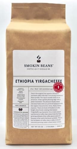 5 Pounds – African - Ethiopia Yirgacheffe - Unroasted Arabica Green Coffee Beans – Varietal Ethiopian Heirloom – Drying/Milling Process Washed SunDried – Unique Distinctive Taste - Roast at Home