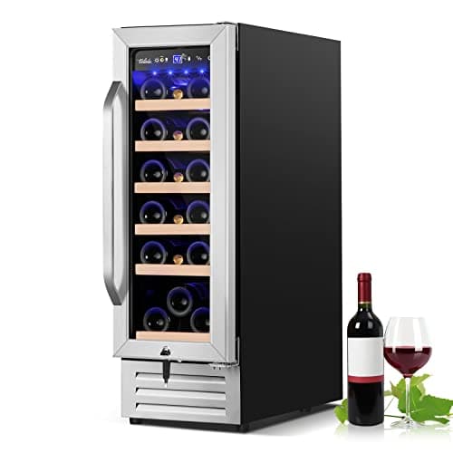 Velieta 12 Inch Wine Cooler Refrigerator,Mini Wine Fridge 18 Bottle Capacity,Built-in or Freestanding Professional Wine Chiller with Quiet and Stable Temperature Control Systems.