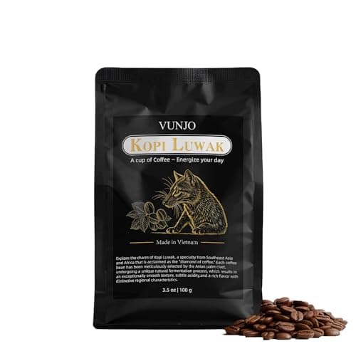 VUNJO Wild Kopi Luwak Coffee Beans, Medium Roast, Civet Coffee - Sustainably Sourced From Vietnam,3.5oz / 100 Grams