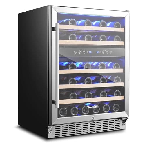 AAOBOSI Wine Fridge Cooler, 46 Bottles,24 inch Dual Zone Wine Cooler Under Counter with Adjustable Shelves,Built-in or Freestanding Wine Refrigerators for Home,Office,Bar