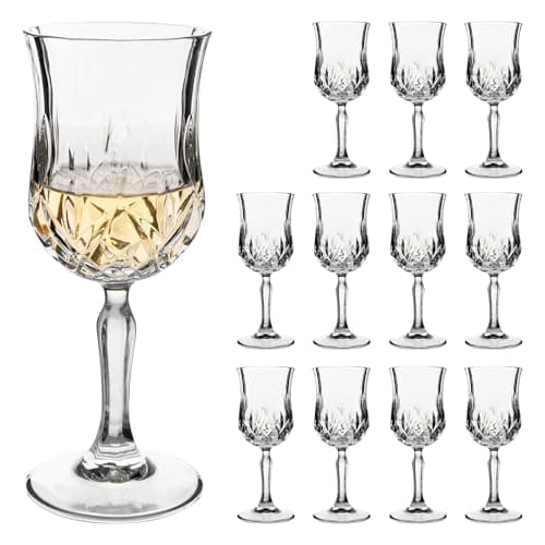 YARYOUNG Wine Glasses Set of 12, 7.5Oz Vintage Embossed Cordial Glasses with Stem, Crystal Clear Goblet Glassware for Wine, Whiskey, Liqueur, Perfect for Valentine’s Day/Wedding/Anniversary