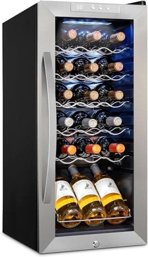 SCHMÉCKÉ 18 Bottle Compressor Wine Cooler Refrigerator w/Lock - Large Freestanding Wine Cellar For Red, White, Champagne or Sparkling Wine - 41f-64f Digital Temperature Control Fridge Stainless Steel
