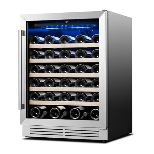 Yeego Wine Fridge Cooler - 24 Inch Wine Fridge Hold 52 Bottles, 40-65°F Wine Refrigerator Glass Door, Built in Fridge, Freestanding Adjustable Shelves Fridge for Beer Soda Drink Home Bar Office