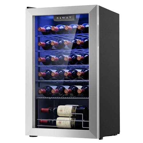 Icyglee 25 Bottle Compressor Wine Cooler Refrigerator, Freestanding Wine Cellar, 41-64°F Adjustable Temperature, Double-layer Glass Door, for Home Bar, Red and White Wine, Silver