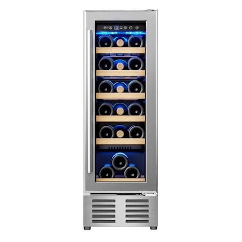 EUHOMY 12 Inch Wine Cooler Refrigerator, Wine Fridge 18 Bottles, Built-in or Freestanding with Double-Layer Tempered Glass Door, Mini Fridge with Quiet and Temperature Memory Function