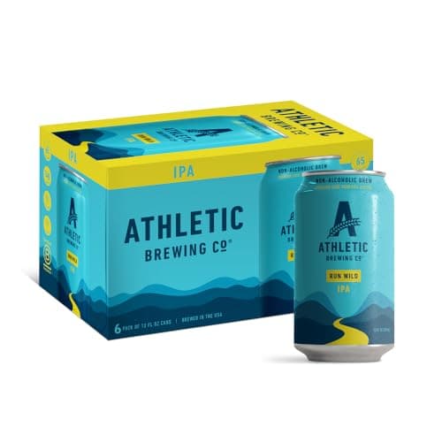 Athletic Brewing Company Craft Non Alcoholic Beer, IPA, Pair With Pizza, Burgers, or Tacos, Vegan Hops & Malt Blend With Citrus & Pine Notes, Low Calorie, Run Wild, 6 Pack, 12 FL Oz Cans