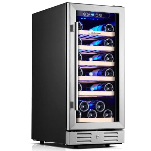 Kalamera 15 Inch Wine Cooler Refrigerator - 30 Bottle Under Counter Mini Fridge with Double-Layer Tempered Glass Door and Temperature Memory Function Built-in or Freestanding