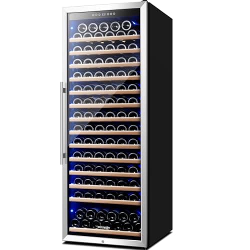 BODEGA 24 Inch Wine Cooler, 154 Bottle Refrigerator, Freestanding Wine Fridge with Intelligent Temperature Memory & Humidity Control, Upgraded Compressor, Quiet Operation
