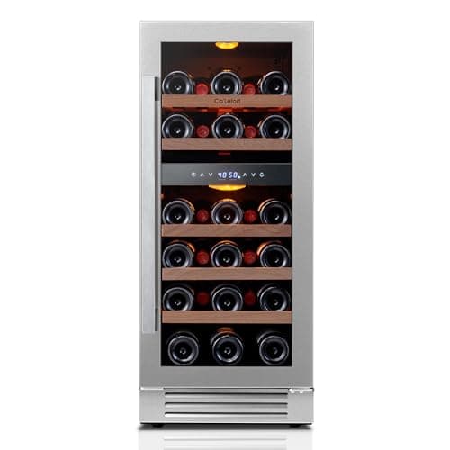 CaLefort 15 Inch Wine Fridge, 28 Bottle Wine Cooler Refrigerator, 40-65°F Wine Refrigerator Glass Door, 3 LED Dual Zone Wine Fridge, Built-in or Freestanding Fridge for Home/Bar/Kitchen (3.0 cu.ft)