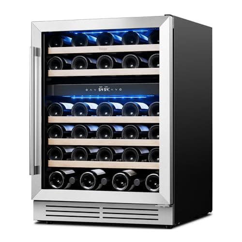 Yeego Wine Fridge Cooler - 24 Inch Dual Zone Wine Fridge Hold 52 Bottles, 40-65°F Wine Refrigerator Glass Door, Built in, Freestanding Under Counter Fridge for Beer Soda Drink Home Bar Office
