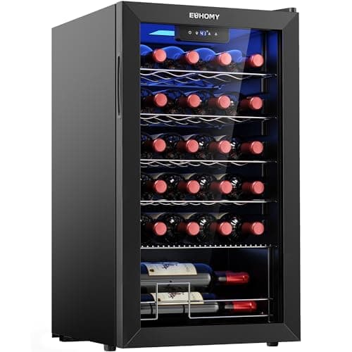 EUHOMY 25 bottle Wine Cooler Refrigerator, Freestanding Compressor Wine Fridge with Adjustable Temperature and Digital Control, Mini Fridge with Glass Door for Red White Wine, Beer, Black