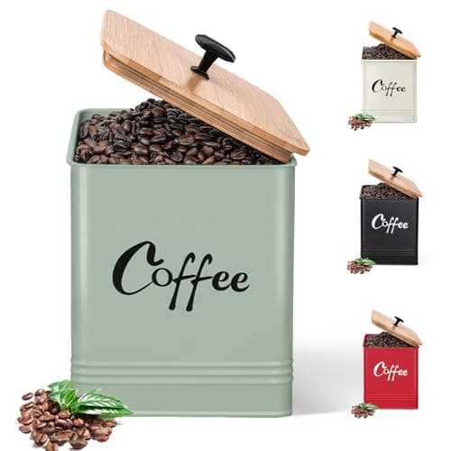 LUKMILEE Coffee Canister,Airtight 40 oz Large Iron Black Storage Container for Coffee Grounds, Beans, Pods & More,Accessories & Gifts (Saga Green)