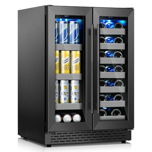 VINECOLD 24 Inch Black Dual Zone Wine Fridge,20 Bottle & 88 Cans Wine and Beverage Refrigerator with Glass Door,Undercounter&Freestanding Stainless Steel Handle Wine Cooler Refrigerator for Home,Party