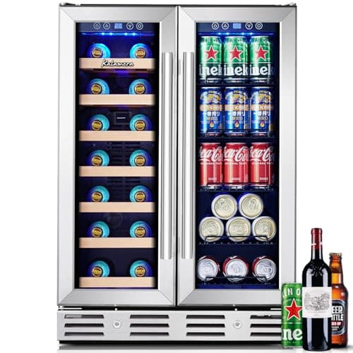 Kalamera Wine and Beverage Refrigerator, 24 inch Wine Fridge Dual Zone Hold 21 Bottles and 77 Cans,Built in or Under Counter Wine Fridge with Blue LED Light