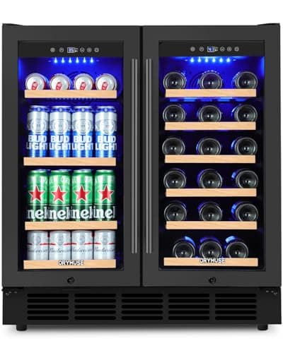 ORYMUSE 30 Inch Dual Zone Wine & Beverage Refrigerator, Built-In or Freestanding Wine Fridge with Seamless Black Stainless Steel Door, Glass Door, Digital Touch Control, Holds 30 Bottles & 110 Cans
