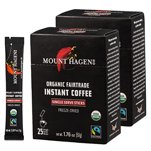 Mount Hagen 25 Count Single Serve Instant Coffee Packets - 2 Pack | Organic Medium Roast Arabica Beans | Eco-friendly, Fair-Trade [2 x 25 sticks/1.76oz/50g]