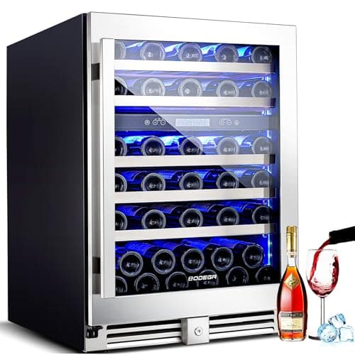 BODEGA 56 Bottles Wine Cooler, 24 Inch Dual Zone Wine Fridge with Double-Layer Glass Door, wine cooler refrigerator with Digital Temperature Control and Temperature Memory,wine cooler for home.
