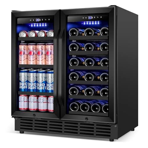 Velieta 30 Inch Wine and Beverage Refrigerator, Upgrade Dual Zone Wine Cooler, 30'' Wine beverage Fridge Built in or Freestanding Under Counter Large Capacity Glass Door Advanced Cooling System,Black