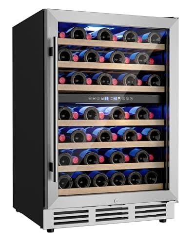 Icyglee 24 inch Wine Fridge Cooler, 54 Bottle Dual Zone Wine Fridge, 40-65°F Built in&Freestanding Under Counter Wine Refrigerator with glass door, Wine Cooler for Home Office, Safety Lock