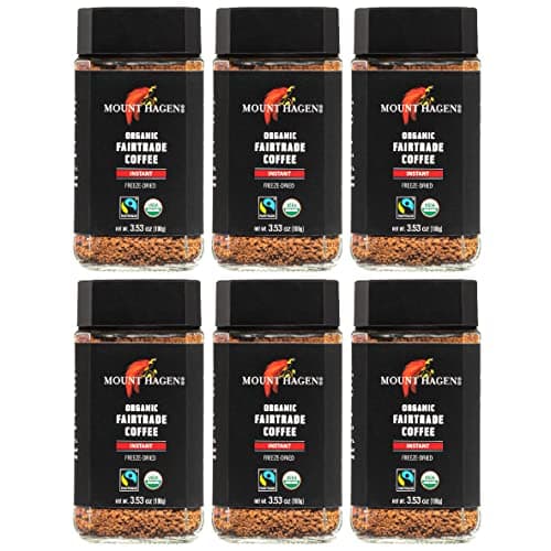 Mount Hagen 3.53oz Organic Freeze Dried Instant Coffee - 6 pack | Eco-friendly Coffee Made From Organic Medium Roast Arabica Beans | Fair-Trade Coffee Instant [6 x 3.53oz Jar]