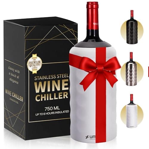 Premium Wine Chiller - 750ml Stainless Steel Wine Bottle Cooler, Vacuum Insulated & Double-Walled - Keeps Wine Cold for 6+ Hours - Champagne Chiller Sleeve for Most Bottles - White