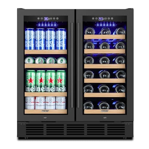 MZAVP 30 Inch Wine and Beverage Refrigerator, Dual Zone Wine Beverage Cooler, 30" Wine Cooler Under Counter or Freestanding Wine Beer Fridge with Upgraded Cooling, Holds 30 Bottles and 110 Cans, Black