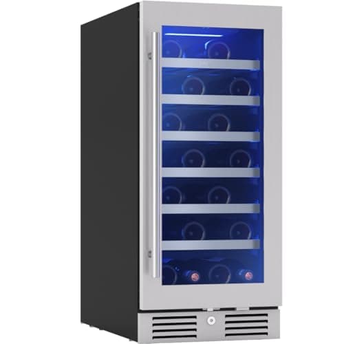 Zephyr Presrv 15 Inch Wine Fridge Single Zone Under Counter - Slim Narrow Wine Cooler Cellars Small Cabinet Wine Refrigerator Home Bar Chiller Freestanding with Glass Door - 27 x 750ml Bottles