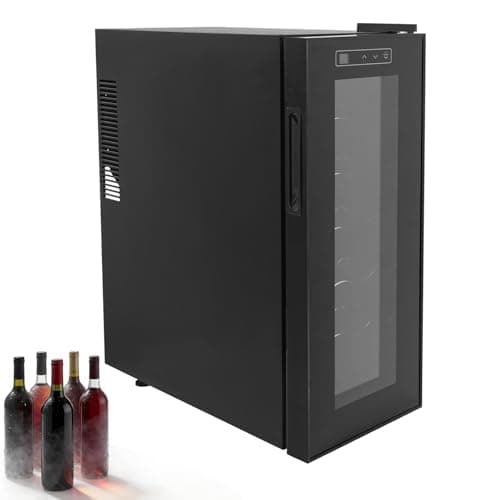 Black Wine Cooler, 12 Bottle Compressor Wine Cooler Refrigerator Large Freestanding Wine Cellar with 5 Shelves& 220° Door Opening Angle For Red White Champagne or Sparkling Wine LED Display (JC-33AW)