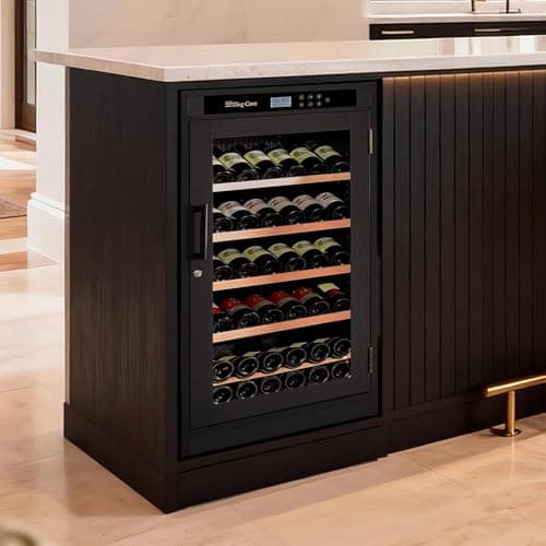 Intelligent Wine Cabinets, Professional Grade Wine Cooler 69-Bottle Capacity, 7.6 ft³, 6 Shelves, Compressor Cooling for Quiet & Efficient Operation, Double Insulated Glass Door, Black Wood Design