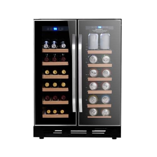 24 Inch Beverage Refrigerator and Wine Cooler: Ultra Quiet ≤30dB, 180-Can Single Zone or 18+88 Dual Zone, Built-In Glass Door Fridge with LED Light for Home Bar, Kitchen (Black, 18+88 Dual Zone)