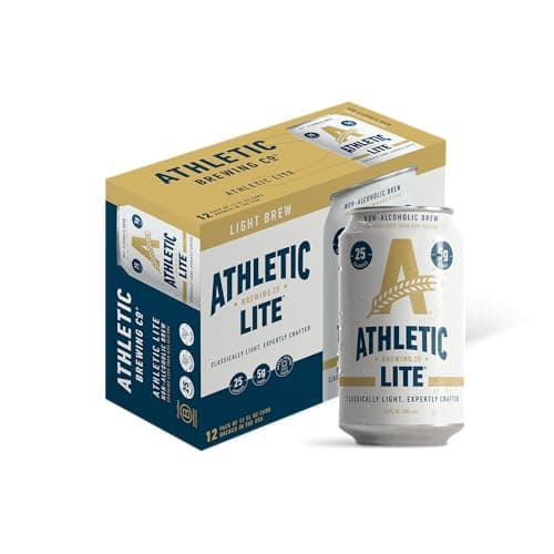 Athletic Brewing Company Craft Non Alcoholic Beer, Low Carb Light Brew With Rice & Malt Body, Pair With Salad & Pizza, Vegan, Low Calorie Athletic Lite, 12 Pack, 12 FL Oz Cans