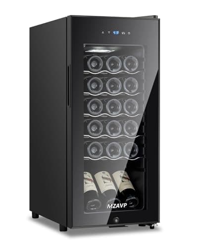 MZAVP Mini Wine Fridge-Black, 18 Bottles Low Noise Compressor Wine Cooler, Freestanding Wine Cellar with Glass Door and Digital Temperature Control, 14 Inch Wine Refrigerator for Bar, Home & Office