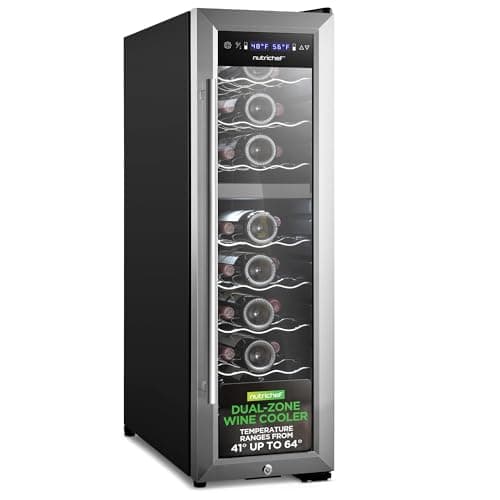 Nutrichef 24 Bottle Wine Fridge | Dual Zone Wine Chiller | Adjustable Temperature 41°F to 64°F | Ultra Quiet Operation | Wine Cooler For Home, & Office | Free Standing 39x11x23 IN (Black)