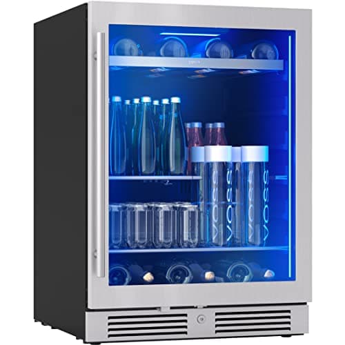Zephyr Presrv 24 Inch Beverage and Wine Fridge Single Zone Under Counter, Built-in Drink Refrigerator, 7 Bottles, 108 x12oz Cans