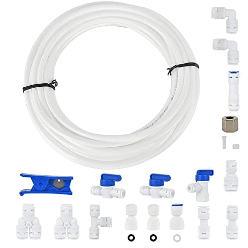 Refrigerator Water Line Kit, CGELE Ice Maker Water Line Kit with 1/4" OD 39.4ft Water Line Reverse Osmosis Quick Connect Fittings Push To Connect Water Tube Fittings for Fridge Ice Maker