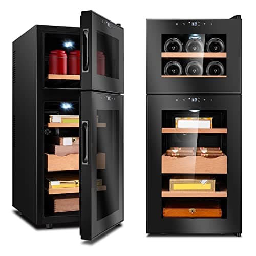 demcigar Cigar Humidor 59L Cigar Cooler Cabinet,Temperature Controlable Holds 200 Cigars Glass Door with 5 Cedar Wood Shelves,Moisturizing Humidor(Black)