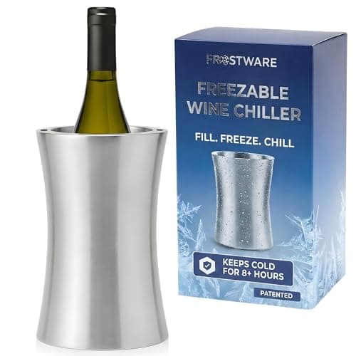 Frostware Patented Wine Chiller Bucket – Fill-With-Water & Freeze Stainless Steel Wine Bottle Chiller and Champagne Cooler Keeps Drinks Cold for 8+ Hours, Double Wall Insulated Design