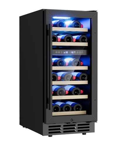 ICEVIVAL 15 Inch Under Counter Refrigerator, 29 Bottle Dual Zone Wine Fridge for Built-In or Freestanding Use, Features Removable Shelves and Glass Door, Small Refrigerator for Home or Office (Black)