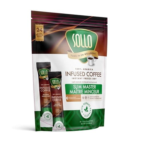SOLLO Slim Infused Instant Coffee sticks (24 Servings) Weight Loss Healthy Body Support, Medium- Dark Roast, 100% Arabica Freeze Dried Coffee in Single Serve Sticks.