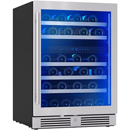 Zephyr Presrv 24" Wine Fridge Dual Zone Under Counter - Countertop Mini Wine Cooler Cellars Small Cabinet Wine Refrigerator Home Bar Chiller Freestanding with Glass Door, 45 Bottles 750ml