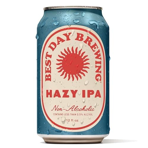 Best Day Brewing Craft Non Alcoholic Beer, Hazy IPA, 24 Pack, Low Carb & Low Calorie NA Hazy IPA Beer, Tropical Fruity & Citrus Flavor, Non Alcoholic Drinks for Adults, 12 fl oz Cans